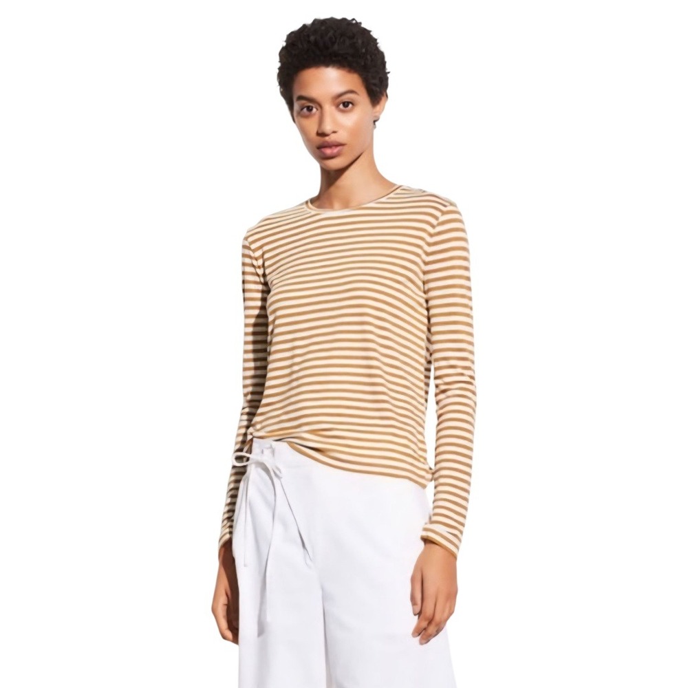 Vince Stripe Long Sleeve Crew Neck Silk Blend Tee Sz M